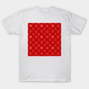 Assorted Snowflakes on Red Repeat 5748 T-Shirt